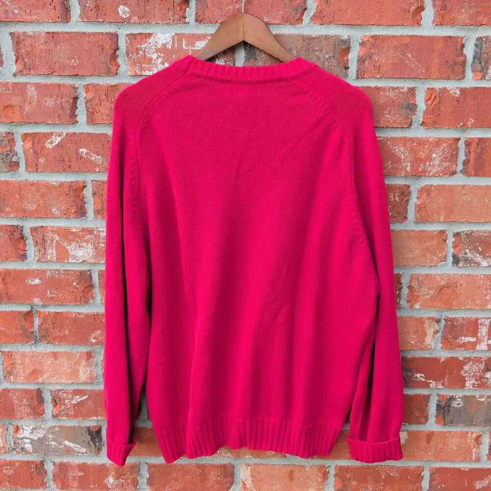 VTG Lands' End Drifter Sweater Mens XL Red Cotton Crewneck Knit Pullover USA